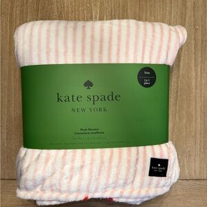 Kate Spade pink stripe red heart preppy plush blanket twin Valentine gift NEW